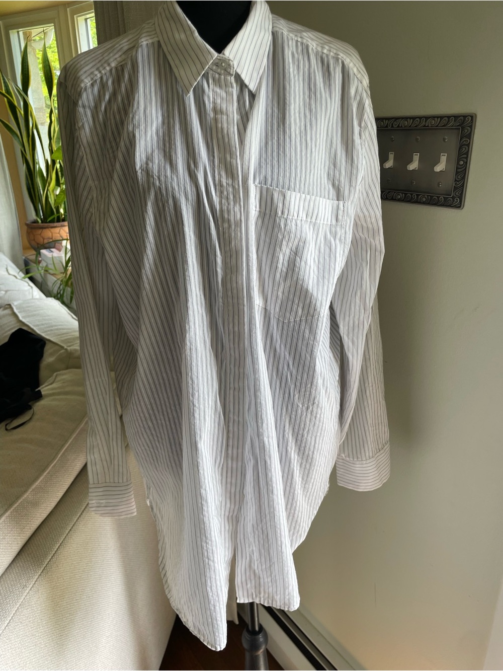 Men's White Pinstripe Button-Down Shirt